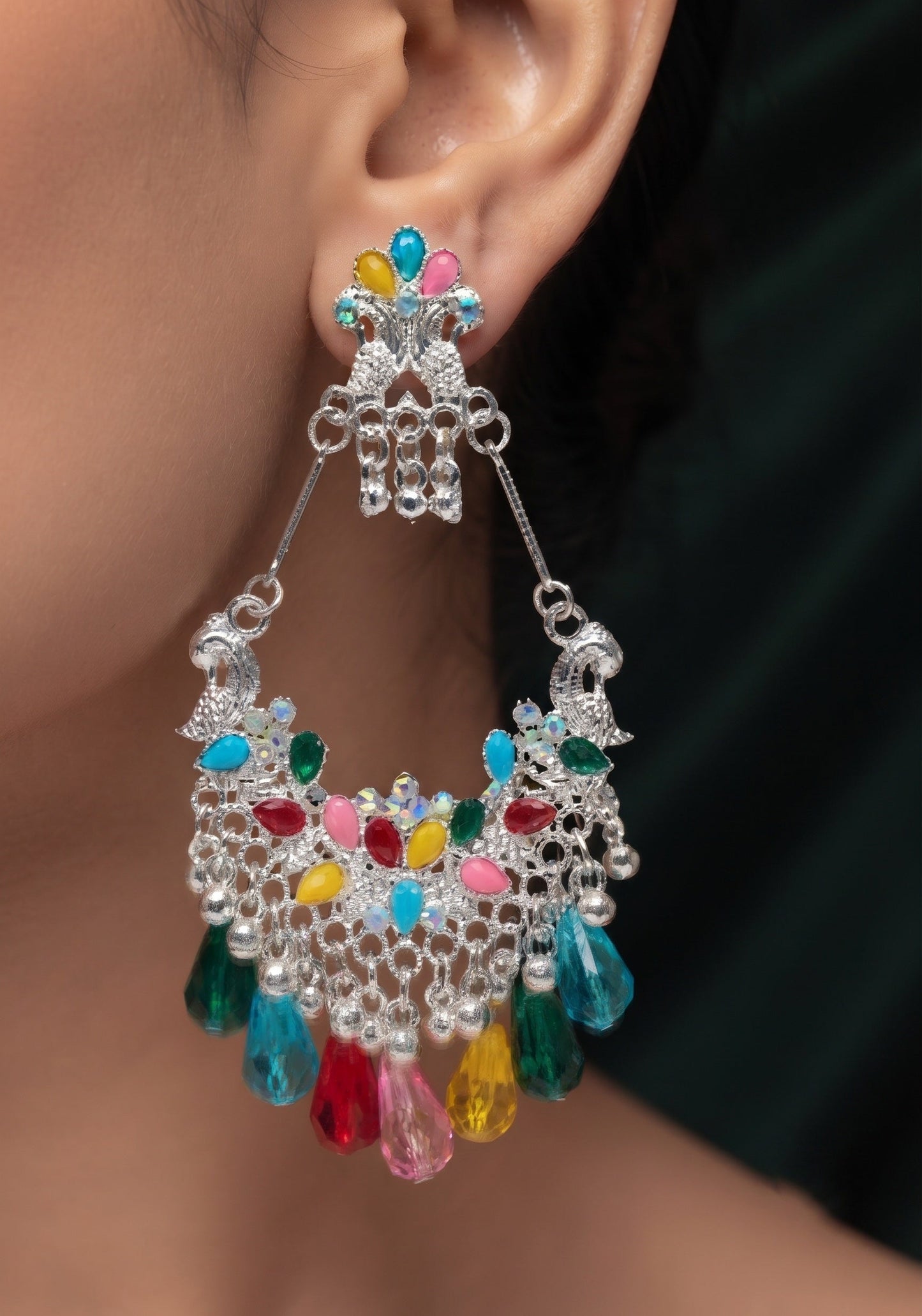 Silver Plated Oxidized With Beaded Jhumka