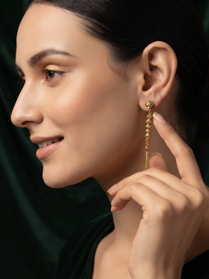 Gold Plated Stylish Diamond With Tassels Earrings