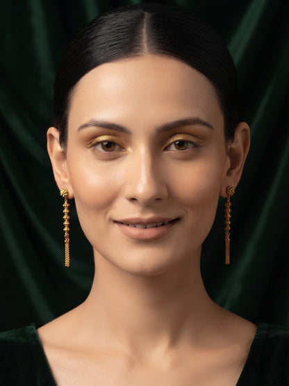 Gold Plated Stylish Diamond With Tassels Earrings