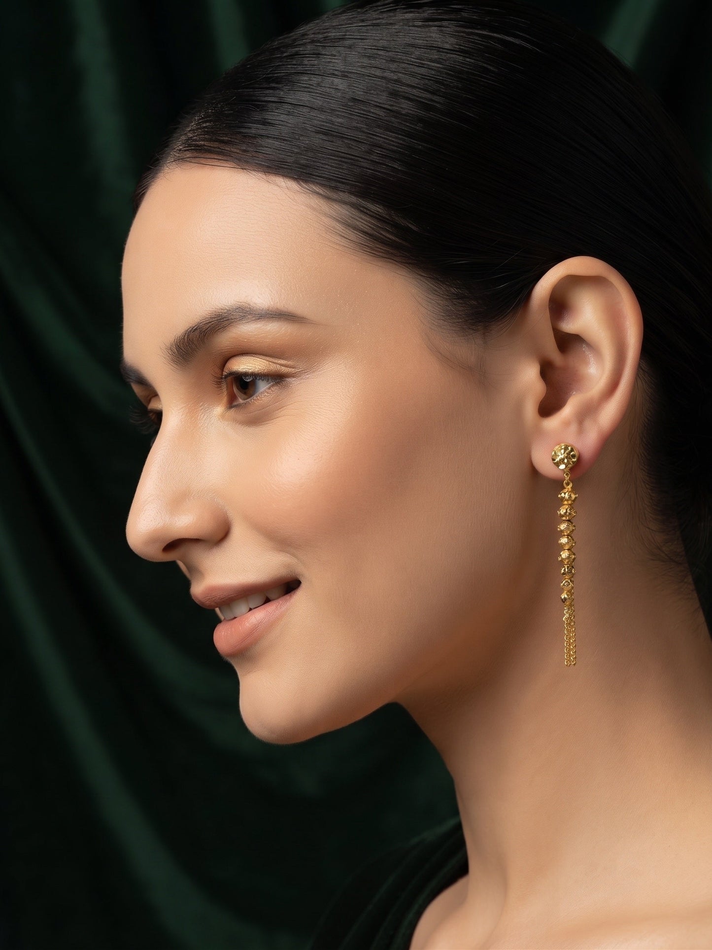 Gold Plated Stylish Diamond With Tassels Earrings