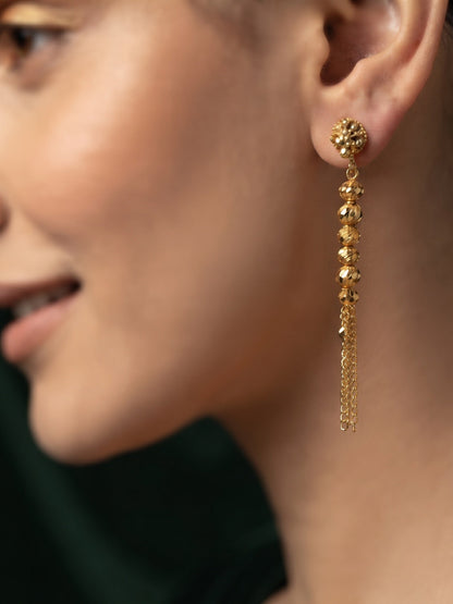 Gold Plated Stylish Diamond With Tassels Earrings