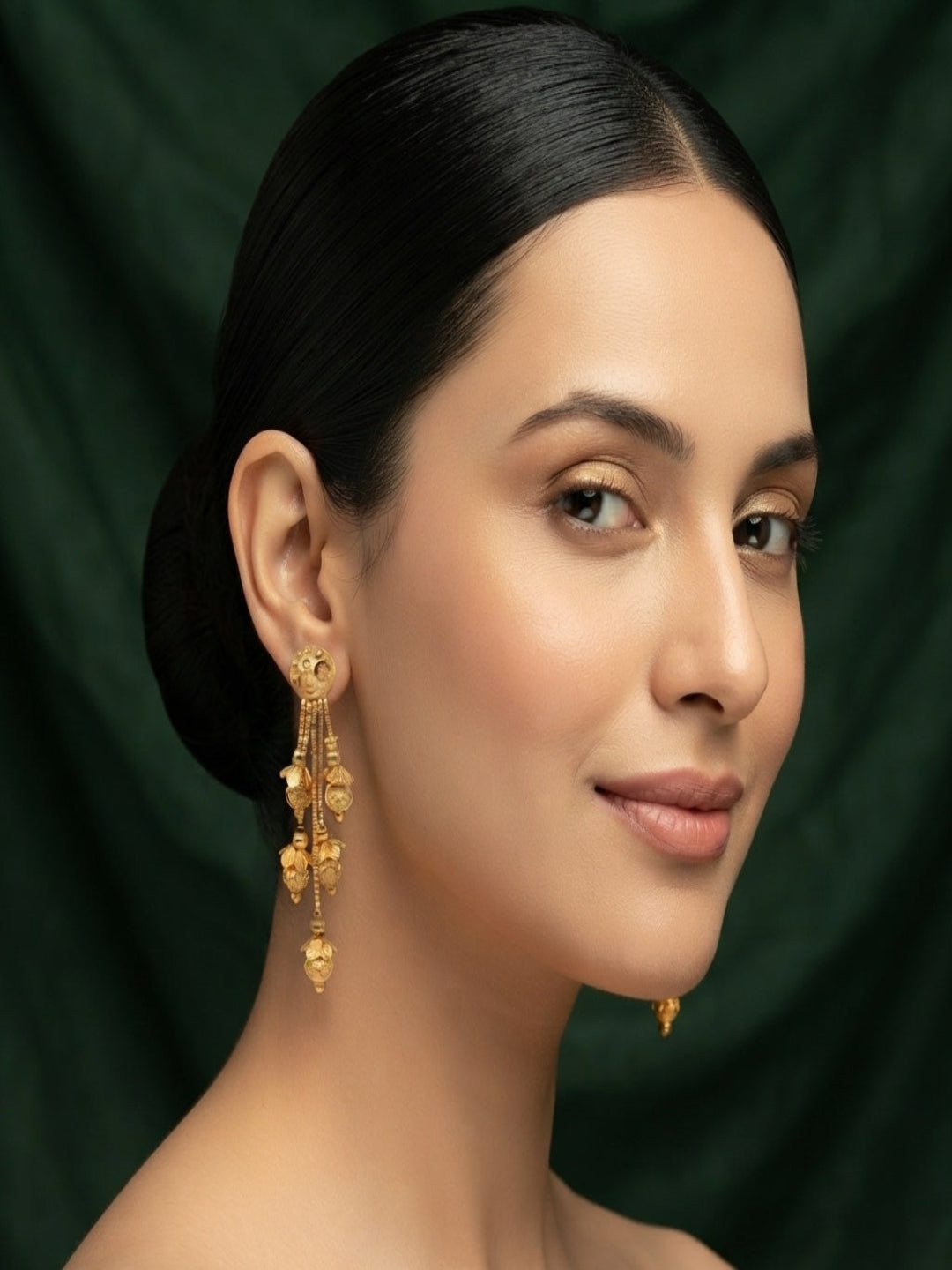 Gold-Toned Long Chain Tassels Drop Earrings