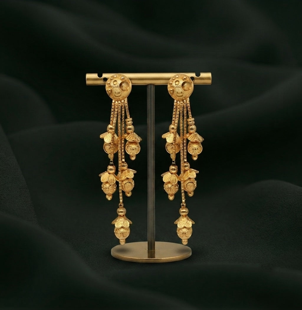 Gold-Toned Long Chain Tassels Drop Earrings