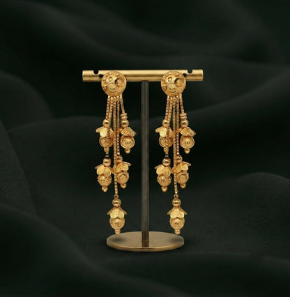 Gold-Toned Long Chain Tassels Drop Earrings