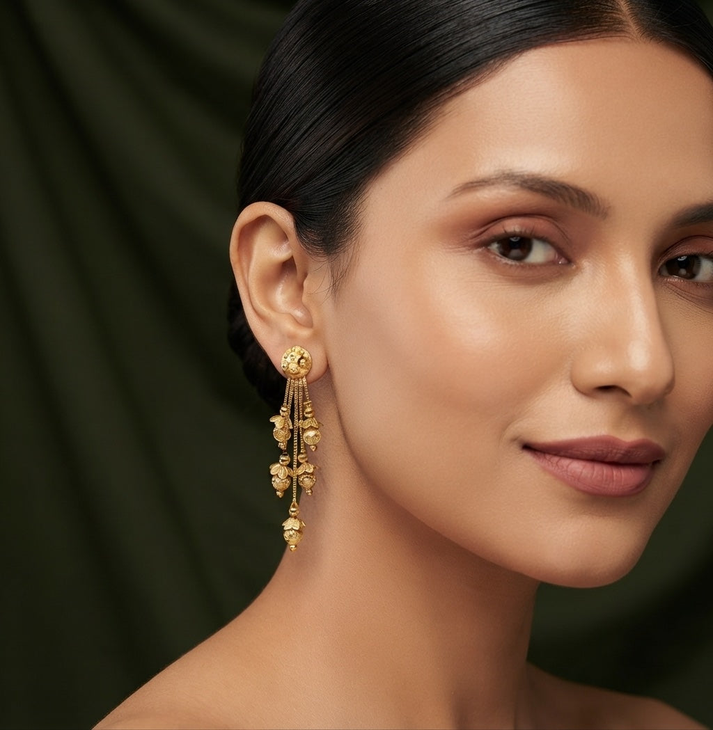 Gold-Toned Long Chain Tassels Drop Earrings