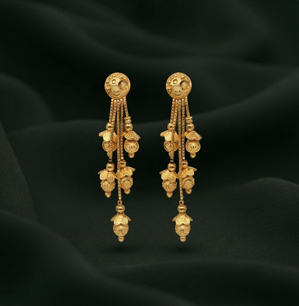 Gold-Toned Long Chain Tassels Drop Earrings