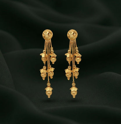 Gold-Toned Long Chain Tassels Drop Earrings