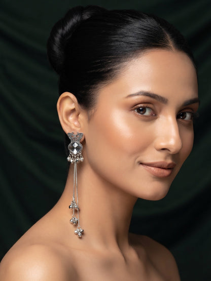 Silver Plated Oxidized With Beaded Traditional Earrings