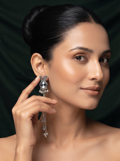 Silver Plated Oxidized With Beaded Traditional Earrings