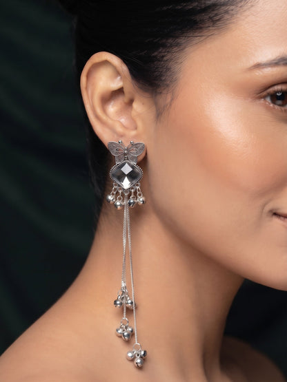 Silver Plated Oxidized With Beaded Traditional Earrings