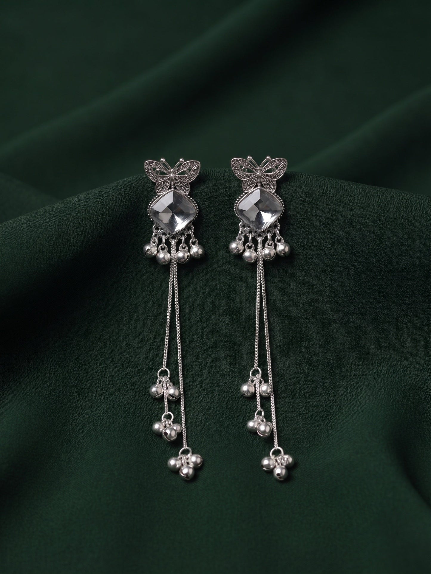 Silver Plated Oxidized With Beaded Traditional Earrings
