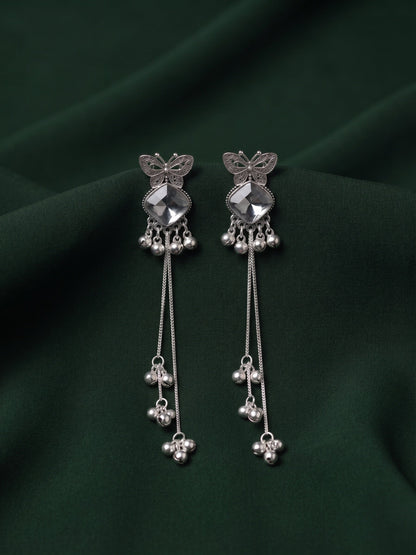Silver Plated Oxidized With Beaded Traditional Earrings
