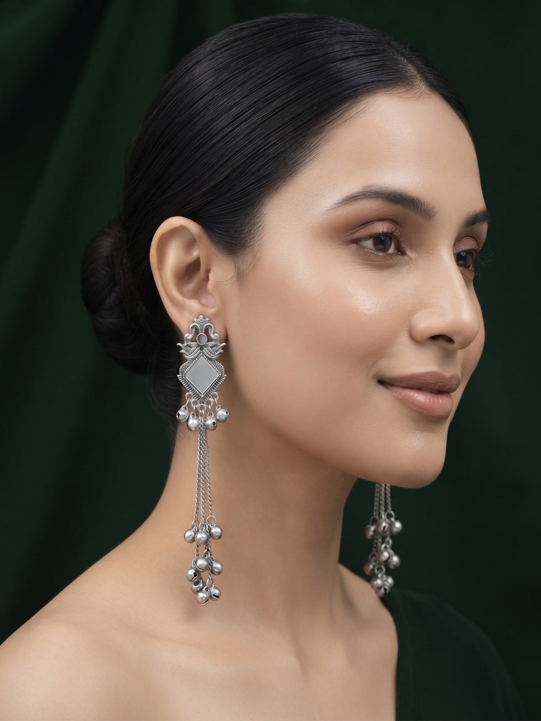 Silver Plated Oxidized Fancy Drop Earrings