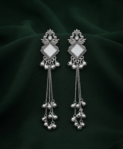 Silver Plated Oxidized Fancy Drop Earrings