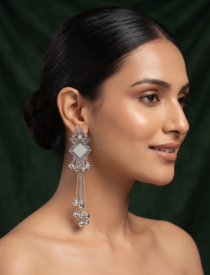 Silver Plated Oxidized Fancy Drop Earrings