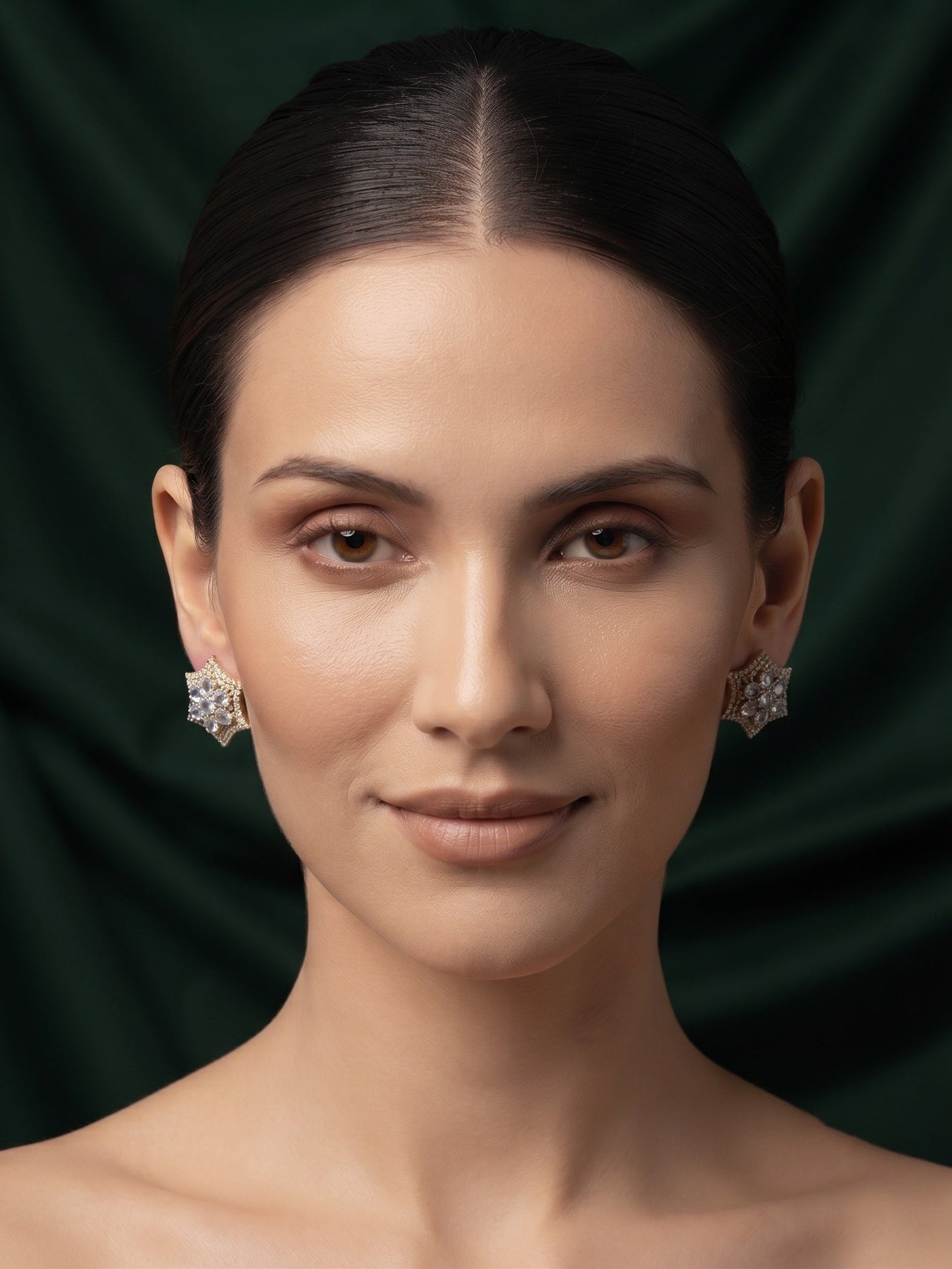 Gold Plated Stylish Fancy Diamon Beaded Studs