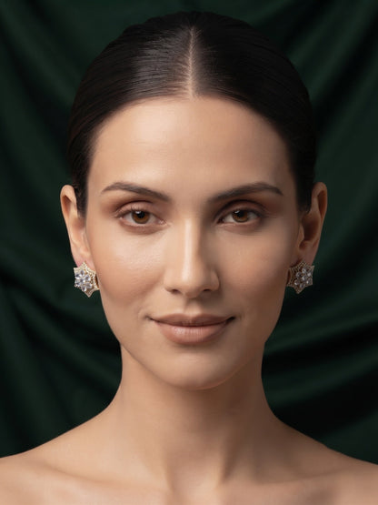 Gold Plated Stylish Fancy Diamon Beaded Studs