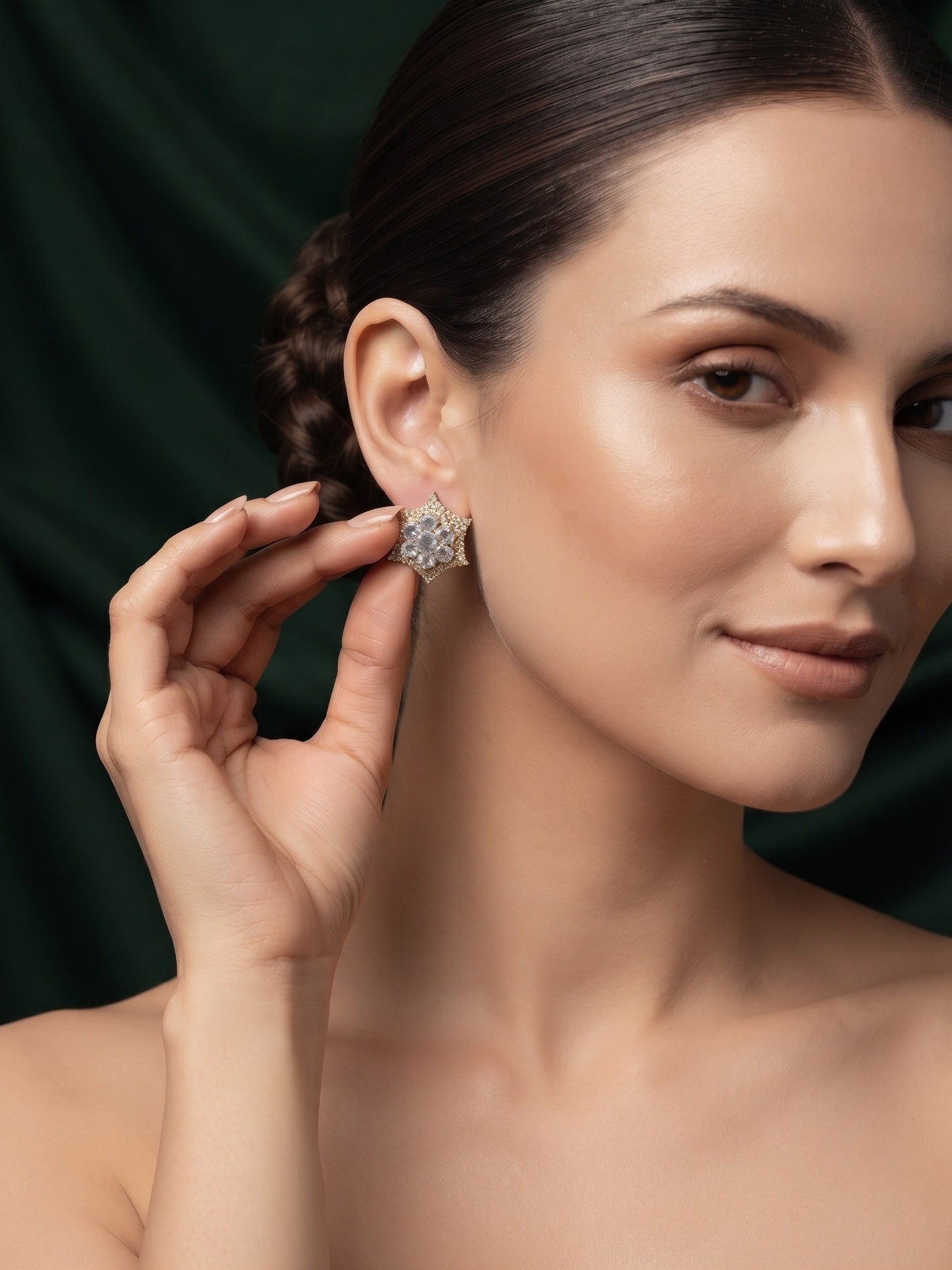 Gold Plated Stylish Fancy Diamon Beaded Studs
