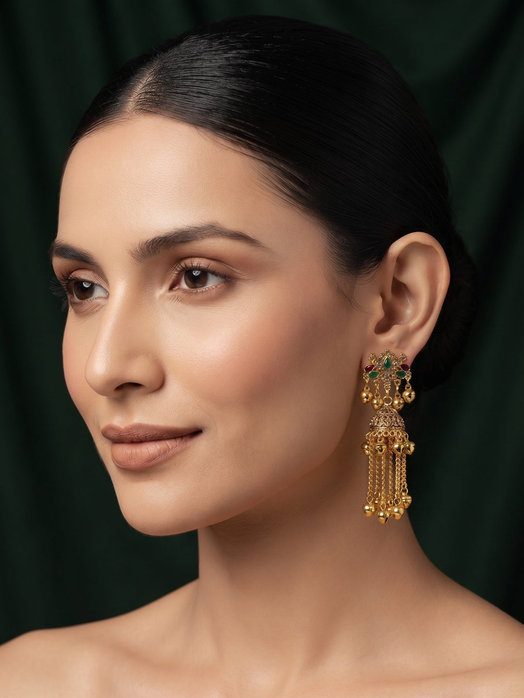 Gold Plated Oxidized With Beaded Traditional Jhumka