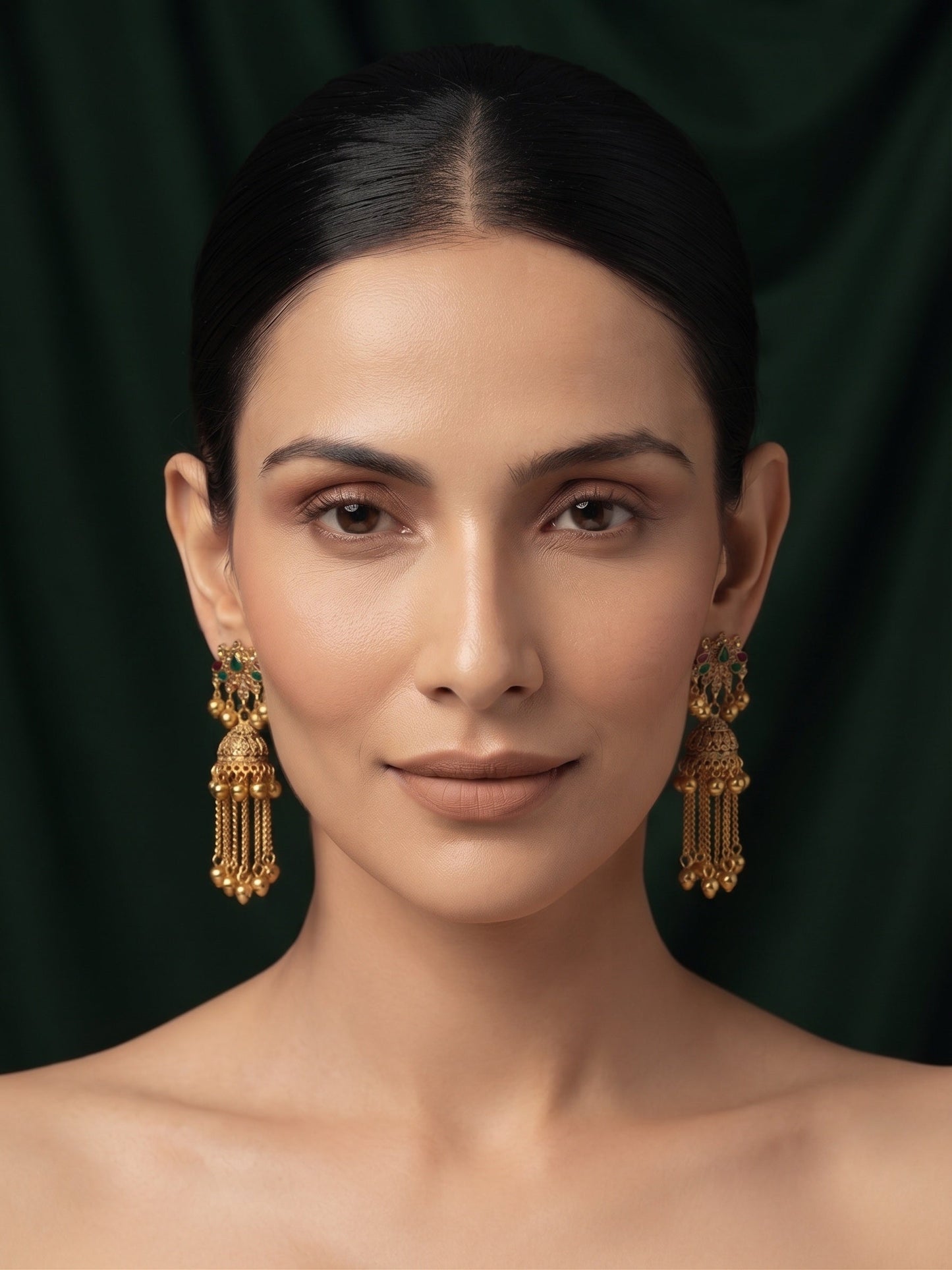 Gold Plated Oxidized With Beaded Traditional Jhumka