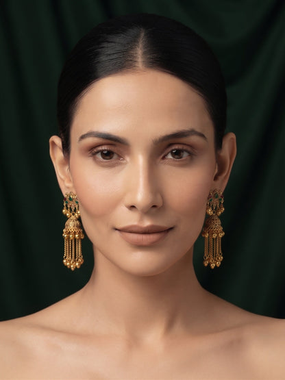 Gold Plated Oxidized With Beaded Traditional Jhumka