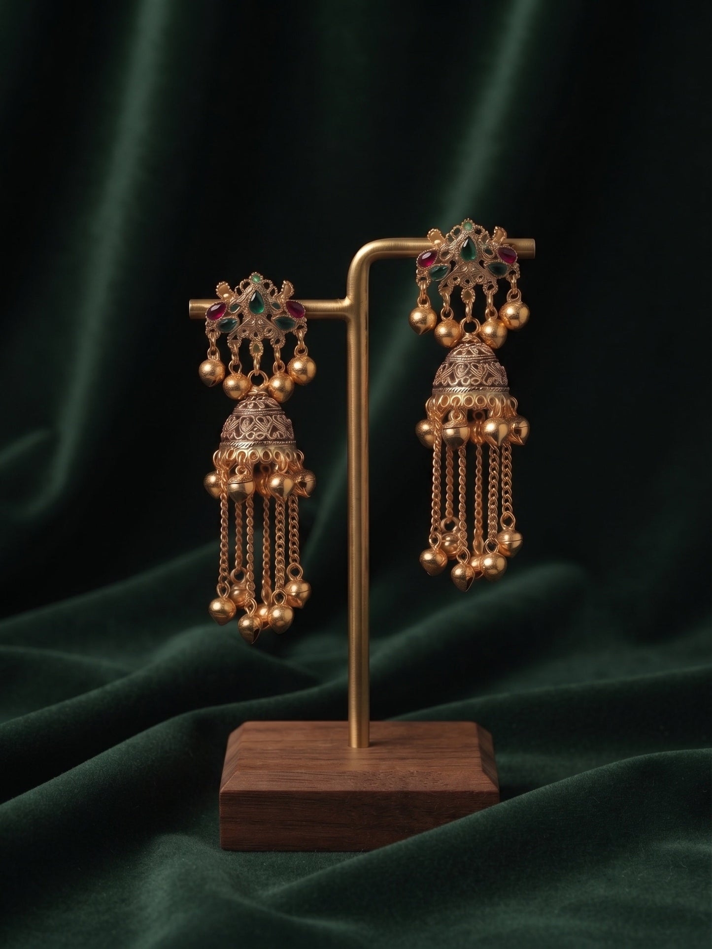 Gold Plated Oxidized With Beaded Traditional Jhumka