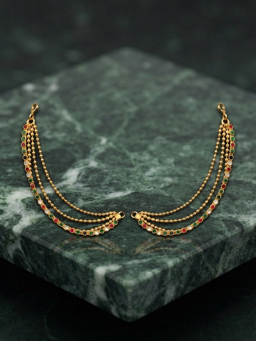 Gold Plated With Beaded Traditional Ear Chain