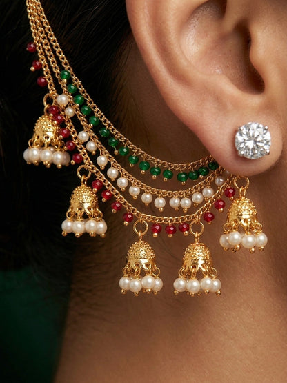 Gold Plated With Pearls & Beaded Traditional Ear Chain