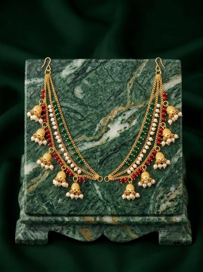 Gold Plated With Pearls & Beaded Traditional Ear Chain
