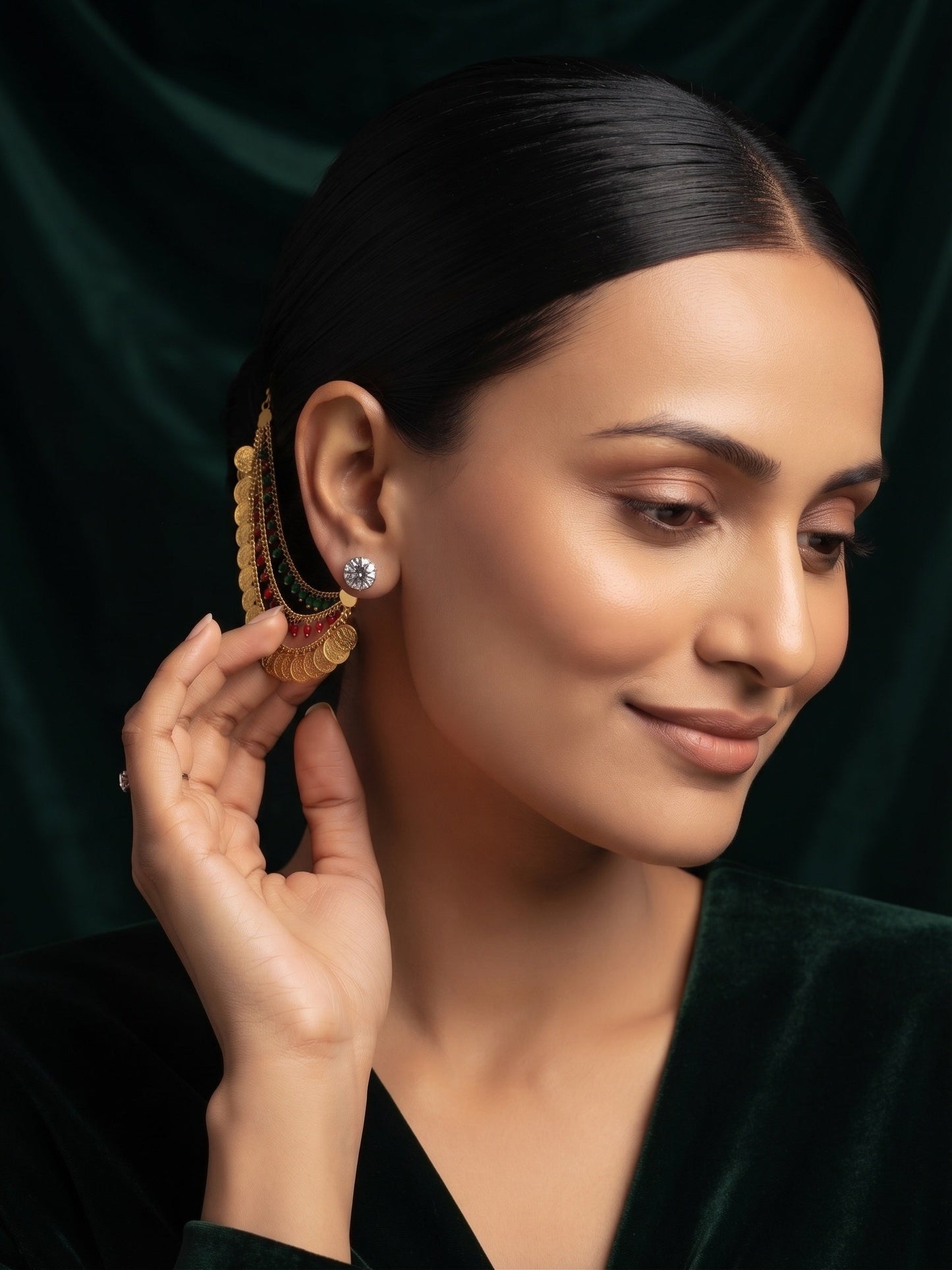Gold Plated With Fancy Beaded Traditional Ear Chain