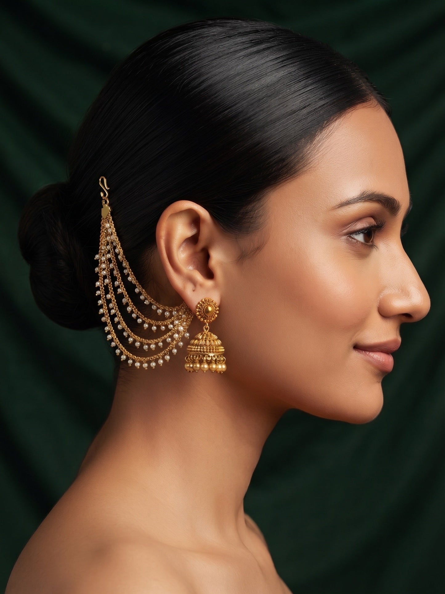 Gold Plated With Fancy Beaded Traditional Ear Chain