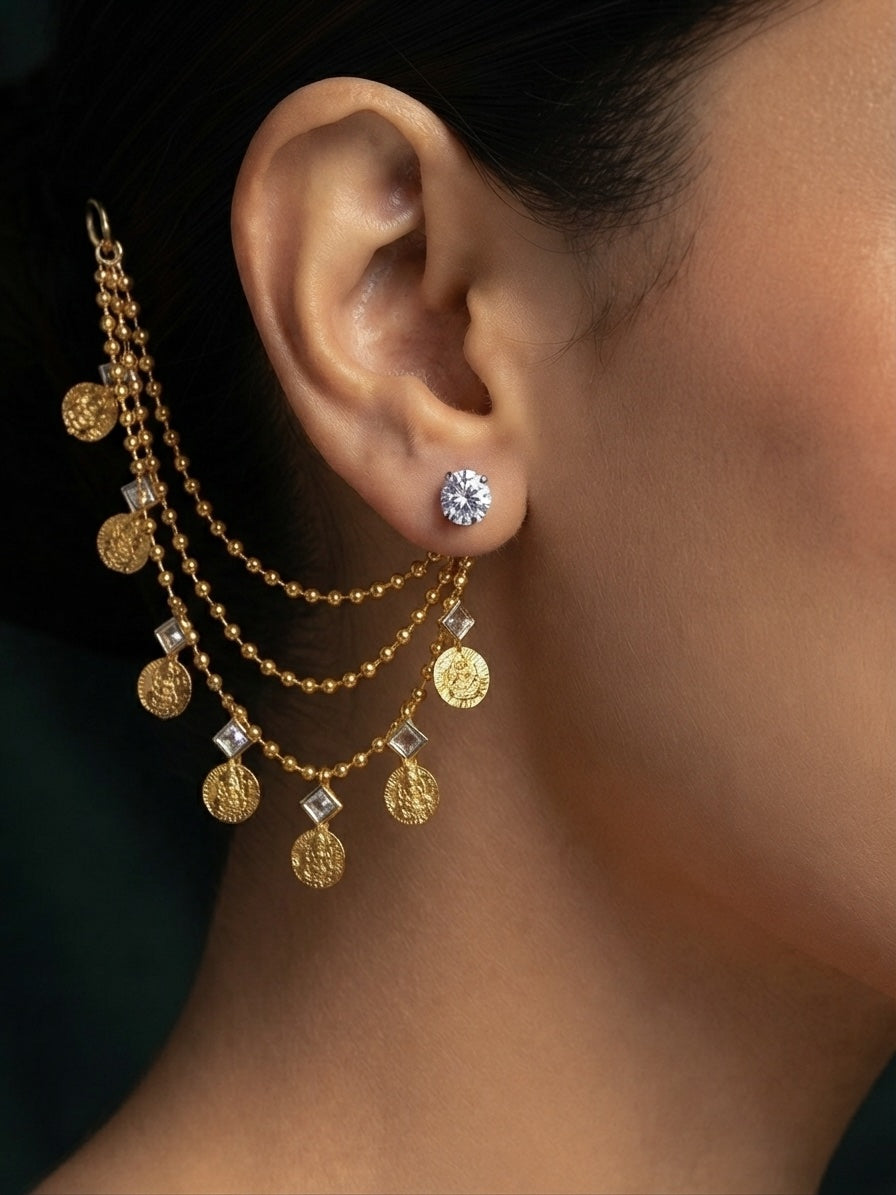 Gold Plated With Fancy Beaded Traditional Ear Chain