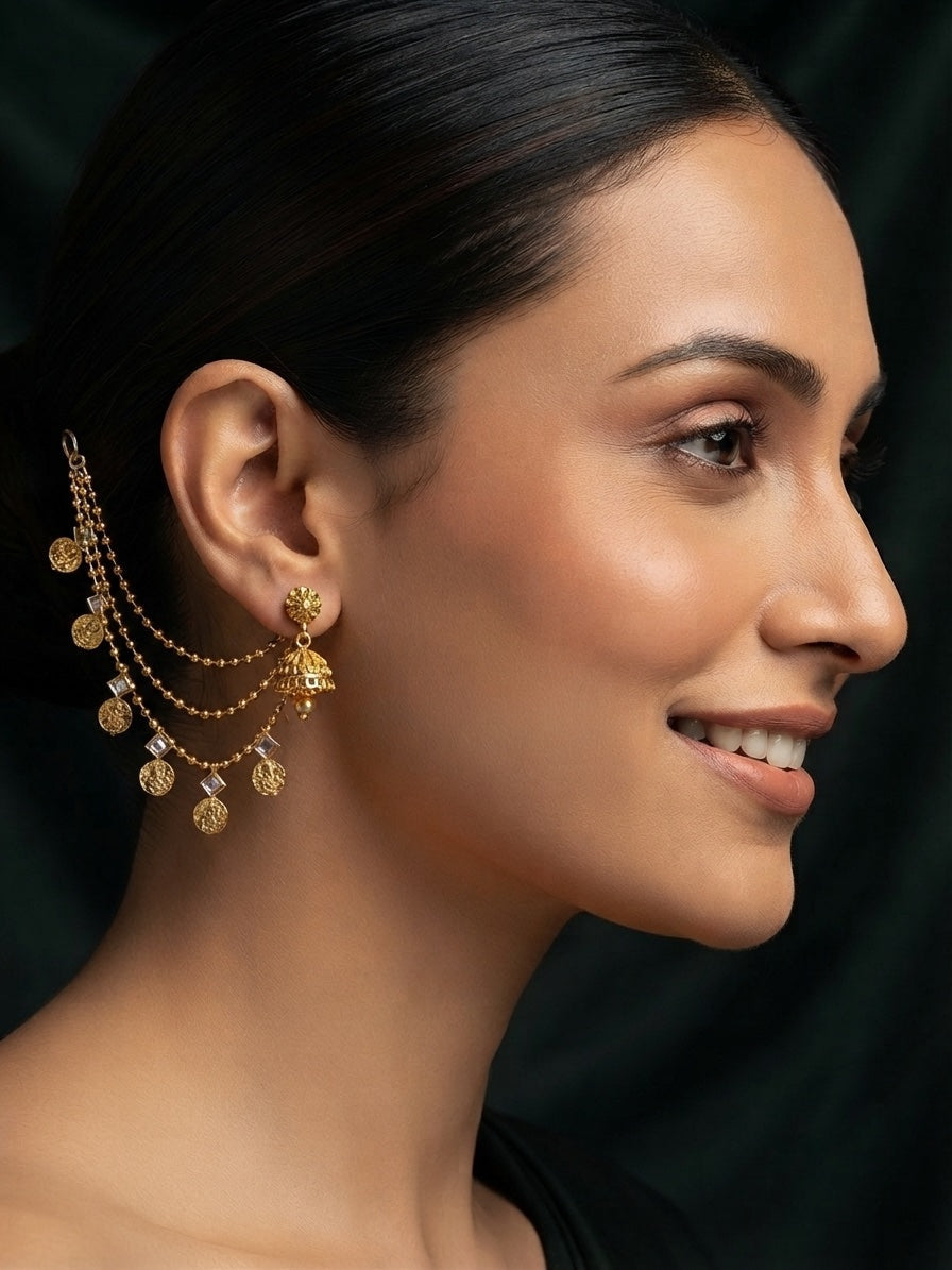 Gold Plated With Fancy Beaded Traditional Ear Chain