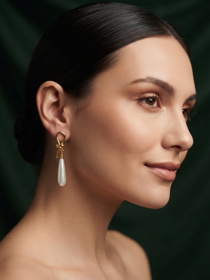 Gold Plated Stylish Fancy Pearls Beaded Drop Earrings