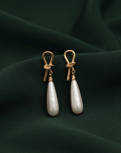 Gold Plated Stylish Fancy Pearls Beaded Drop Earrings