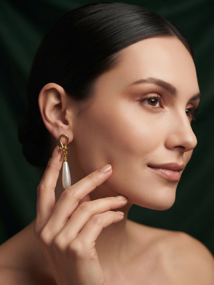 Gold Plated Stylish Fancy Pearls Beaded Drop Earrings