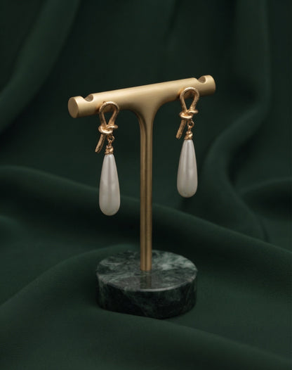 Gold Plated Stylish Fancy Pearls Beaded Drop Earrings