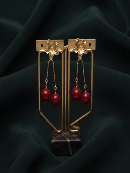 Gold Plated Stylish Fancy Flower Beaded Drop Earrings