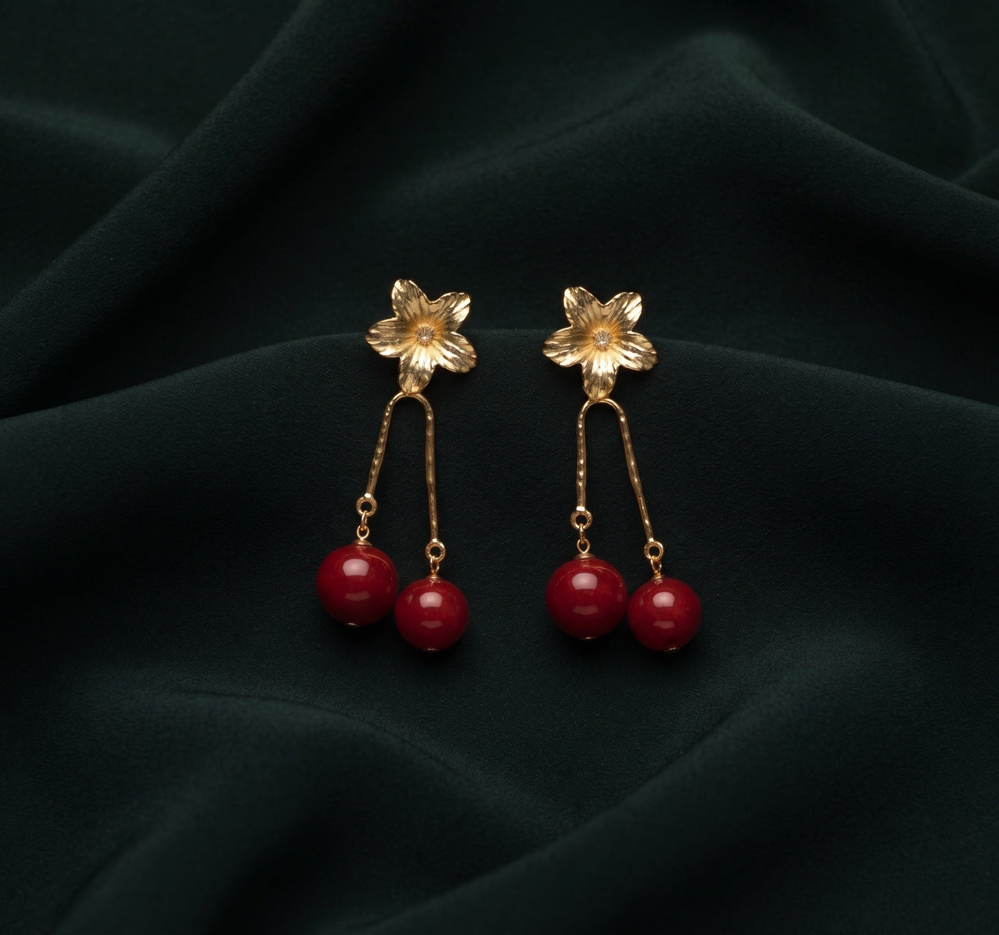 Gold Plated Stylish Fancy Flower Beaded Drop Earrings