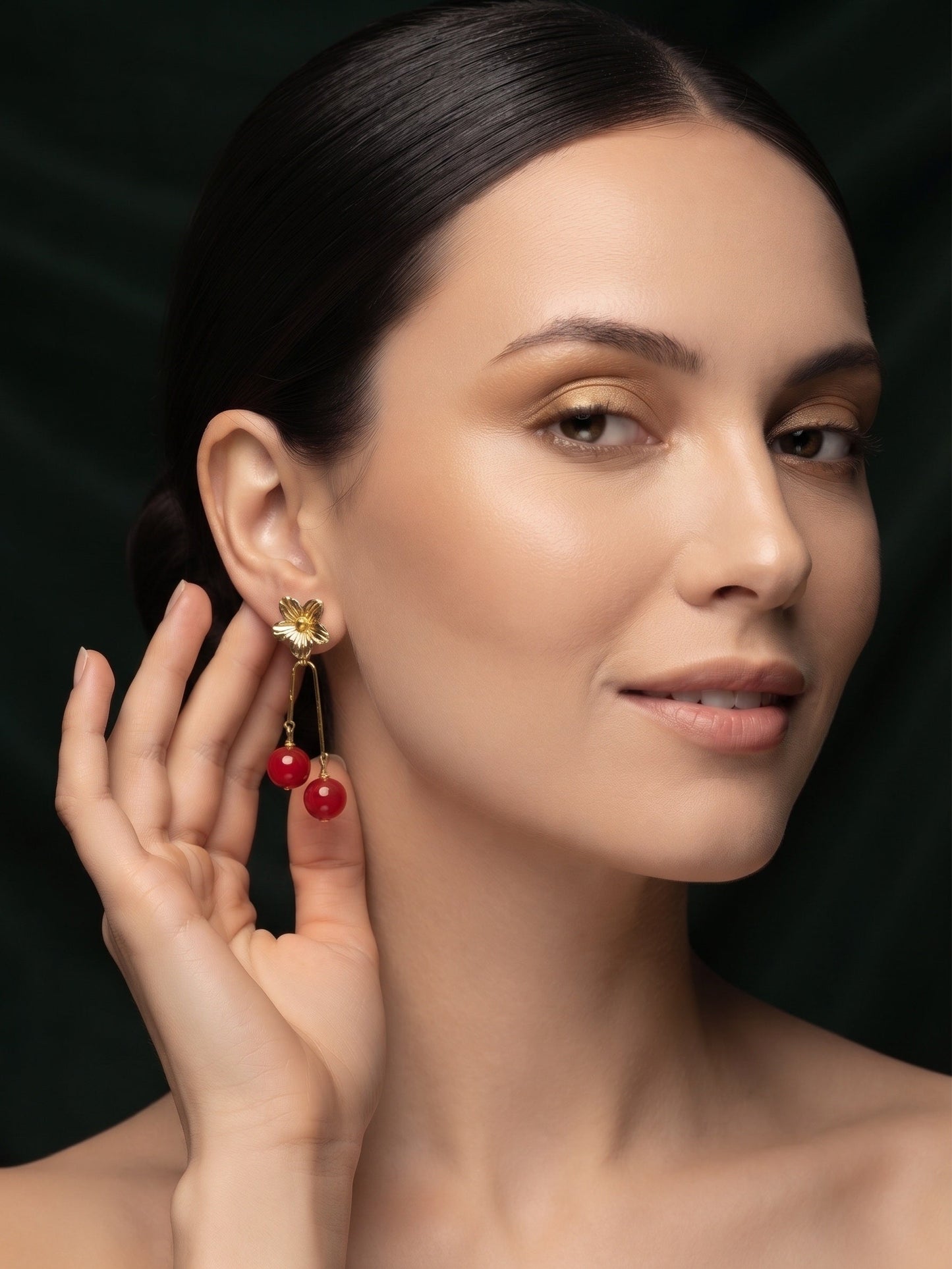 Gold Plated Stylish Fancy Flower Beaded Drop Earrings