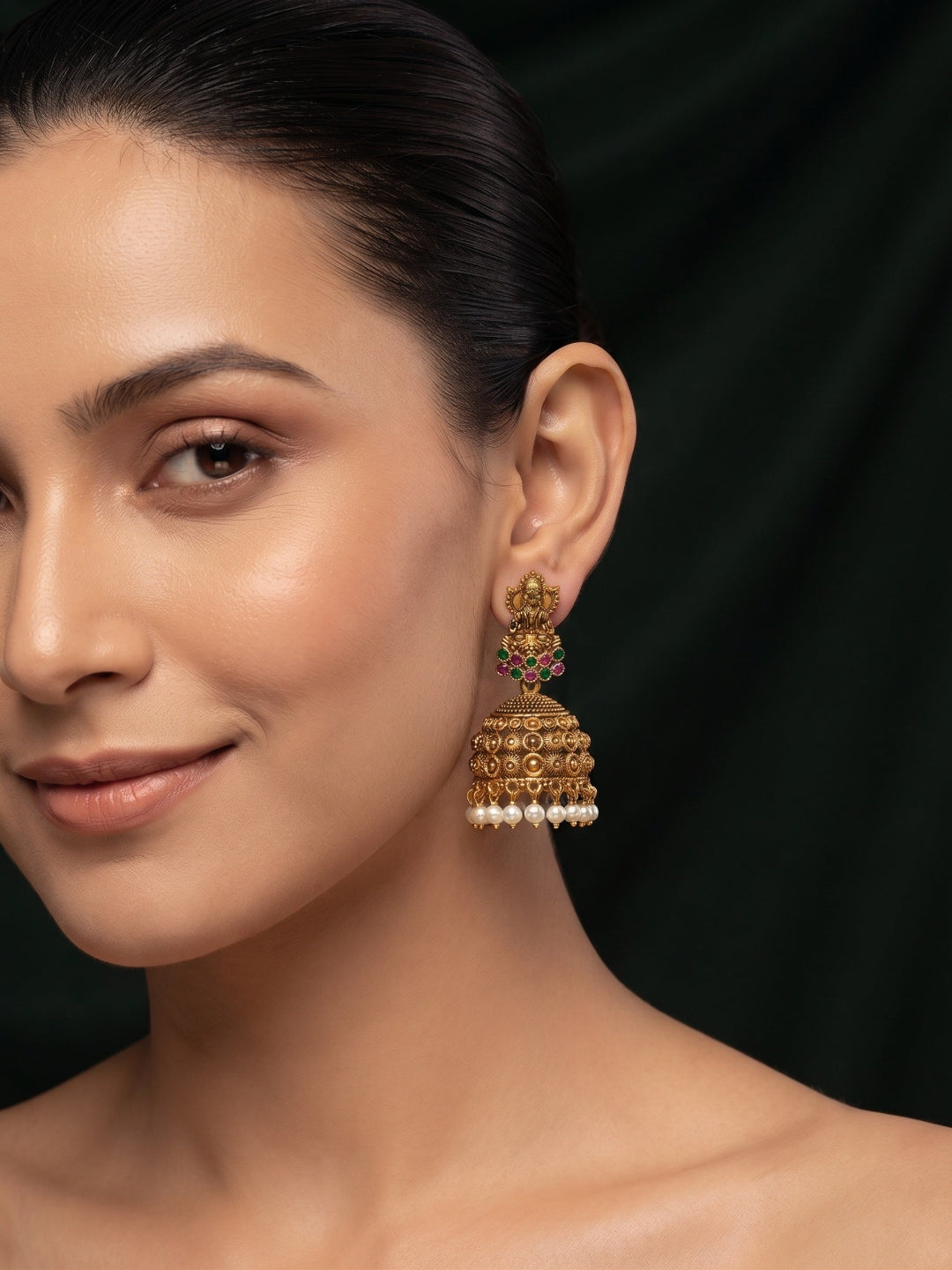 Gold Plated Oxidized With Beaded Traditional Jhumka