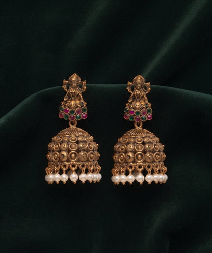 Gold Plated Oxidized With Beaded Traditional Jhumka