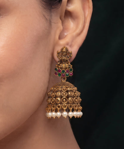 Gold Plated Oxidized With Beaded Traditional Jhumka