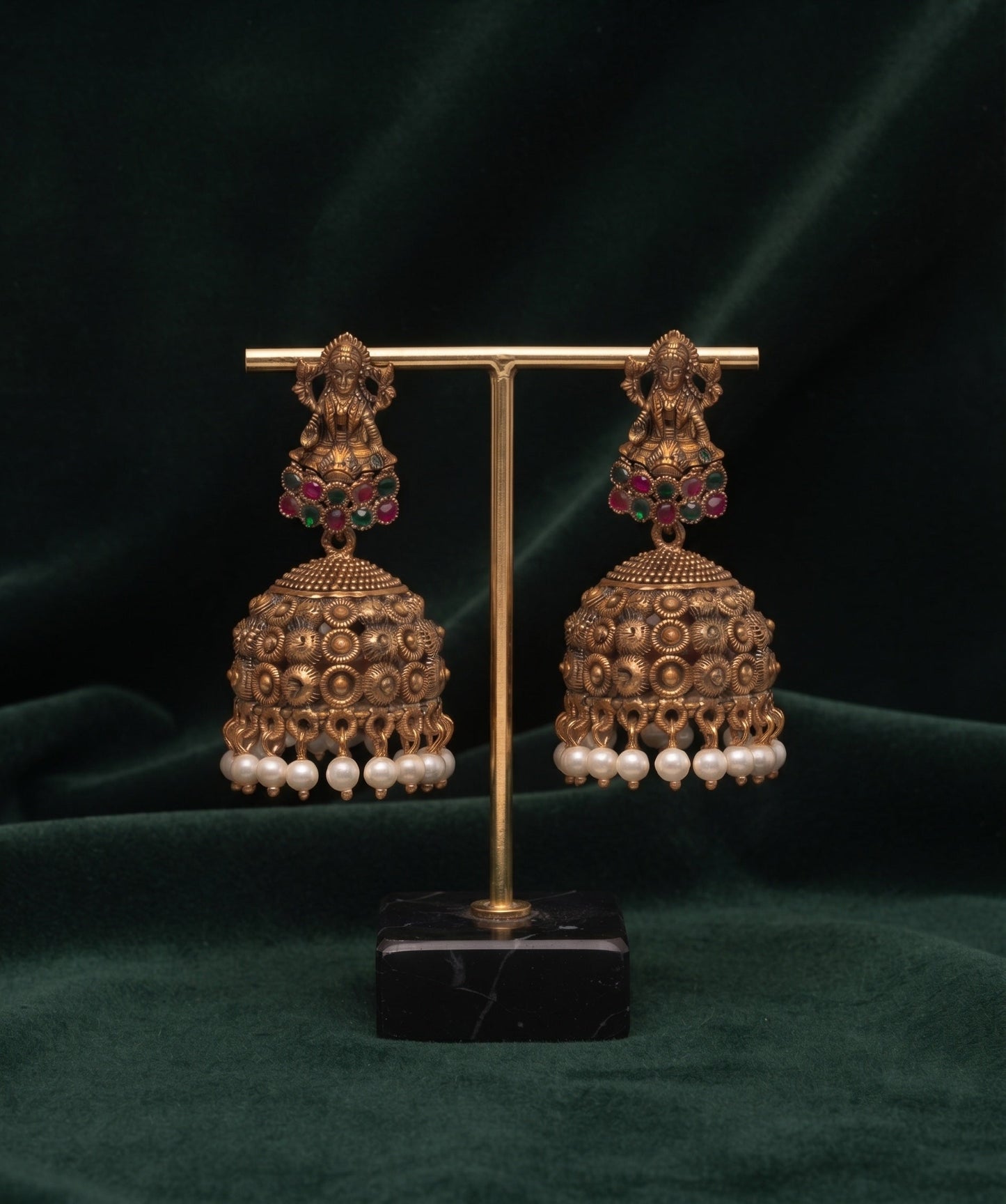Gold Plated Oxidized With Beaded Traditional Jhumka