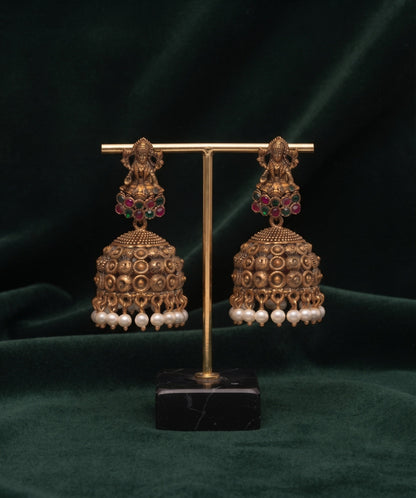 Gold Plated Oxidized With Beaded Traditional Jhumka