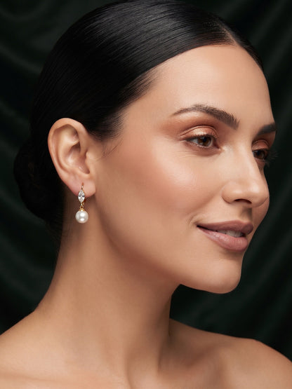 Gold Plated Stylish Fancy Pearls Drop Earrings