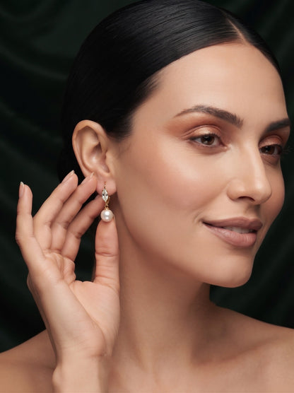 Gold Plated Stylish Fancy Pearls Drop Earrings