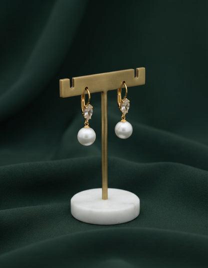 Gold Plated Stylish Fancy Pearls Drop Earrings