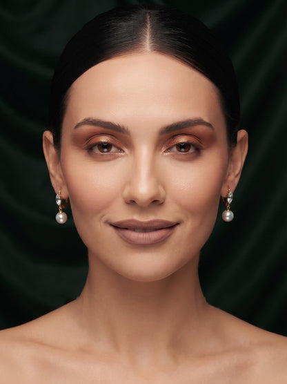 Gold Plated Stylish Fancy Pearls Drop Earrings