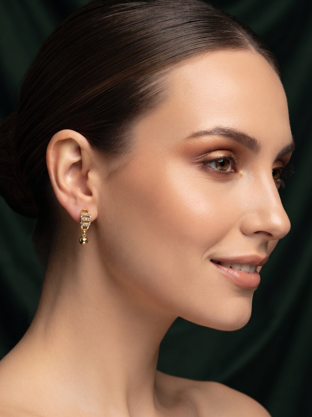 Women Gold Plated Beaded Trendy Hoops